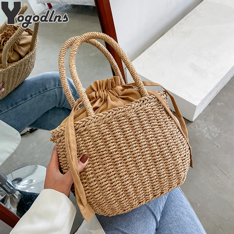 Bolsos de paja para mujer, bolso playa tejido a mano, bohemio, a la moda, de ratán| | - AliExpress