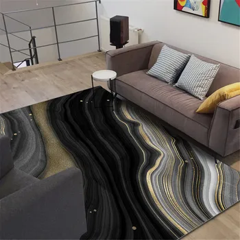 

Modern Nordic Black Golden Marble Carpet Living Rug Stone Europe Large Mat Pattern Kitchen Floor Corridor Room