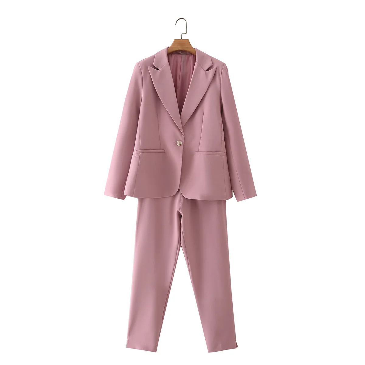 denim capris TRAF  Woman 2021 Fashion Autumn Fashion Pink Blazers And Pants Set Jackets One-Button Office Solid Suit Coat Elegant Outwear track pants