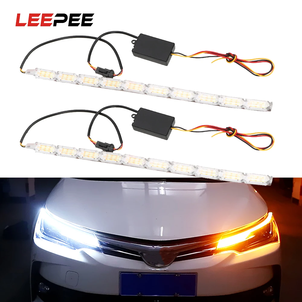 

LEEPEE 2pcs Car LED Daytime Running Strip Light Car Crystal Eyes Flow Amber Turn Signals Car DRL Day Lamp Flexible Headlight