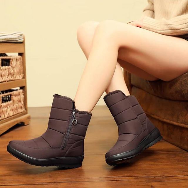 New Waterproof Side Zipper Wram Plush Ankle Boots Woman Round Toe No-slip Female Snow Boots Women Winter Shoes BOOTIES