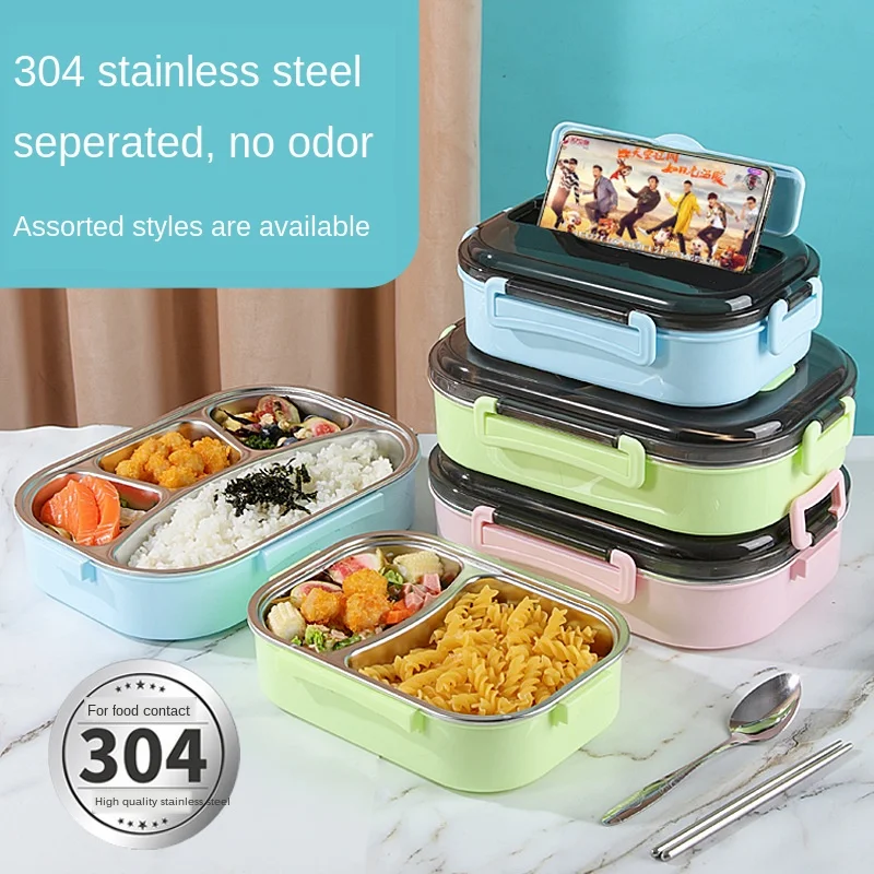 

304 Stainless Steel Lunch Box Compartment Lunch Box Student Canteen Lunch Box Insulation Fast Food Box Wholesale