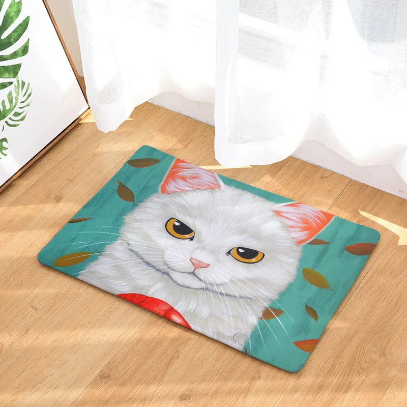 home door mats light soft cute funny cartoon eating food cats pattern rugs water 