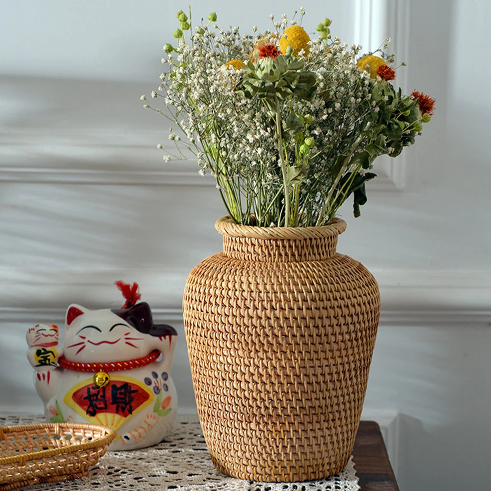 Vietnam Rattan Desktop Storage Vase Autumn Rattan Woven Flower Vase