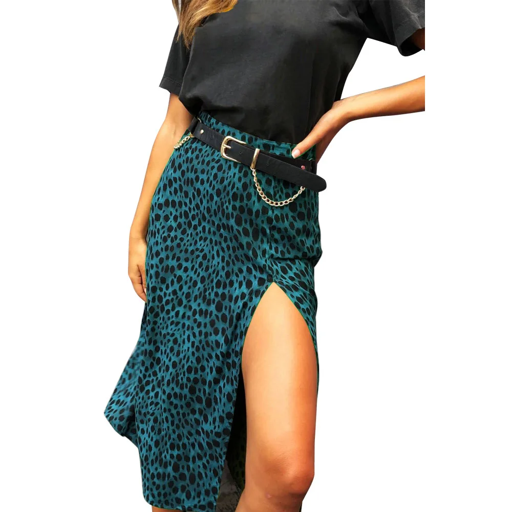 Sexy leopard women skirts fall winter fashion street high waist skirts split midi office work large size elegant lady skirt