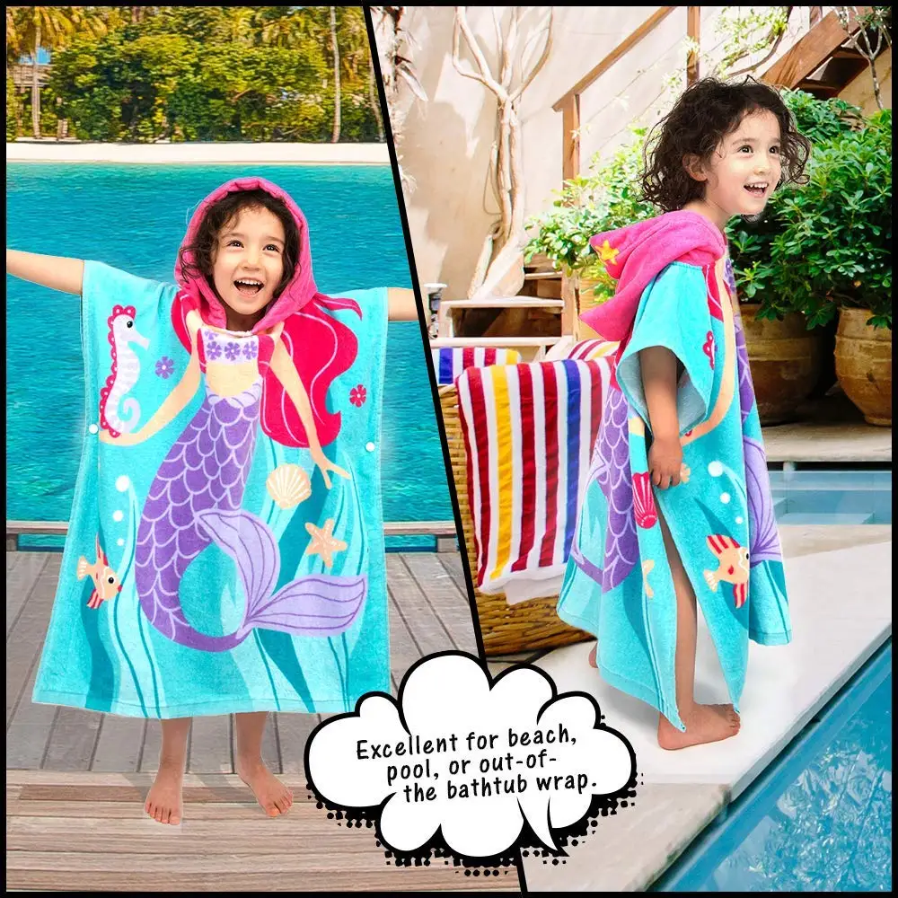 

2020 Hooded Beach Towel Coverup Cape Kids Cotton Soft Quick Dry Absorbent Use for Swim Pool Bath Poncho Towels for 2 to 7 Year