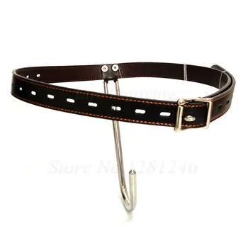 Adjustable PU Leather Handcuffs Chastity Belt With Stainless Steel Anal Hook Fetish BDSM Bondage Restraints Butt Plugs Sex Toys 6