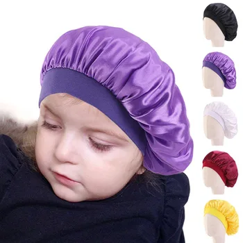 

Kids Girl Satin Night Sleep Cap Solid Color Hair Care Bonnet Hat Head Cover Wrap Beanies Skullies Fashion Kids Satin Bonnet