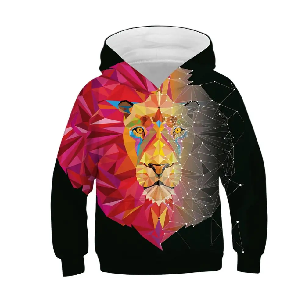  3-12 Years 3D Print Lion Boys Hoodies Teens Autumn Hooded Sweatshirt For Boys Kids Clothes Long Sle