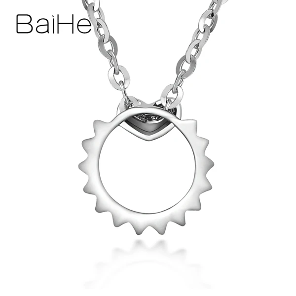 BAIHE Solid 18 K, белое золото, сертифицированный 0.08ct H/SI круглый, натуральные бриллианты, женское изысканное украшение на свадьбу, Подарочные ожерелья
