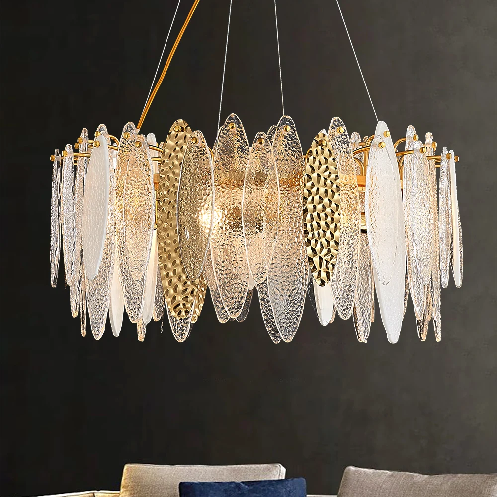 Round Crystal Chandelier Lighting Gold Frosted/Smoke gray Glass Hanging Lamp Living Room Dining Room  Lustres De Cristal