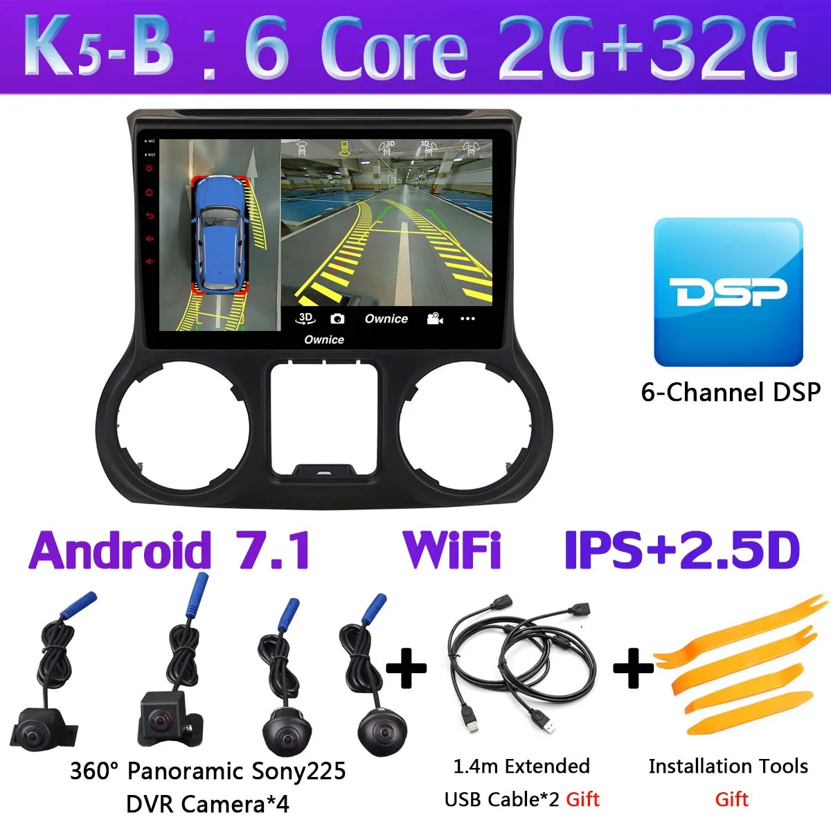 Панорамная камера 360 ° 4G LTE WiFi Android 9,0 4+ 64G gps CarPlay SPDIF DSP автомобильный Радио плеер для Jeep Wrangler 3 JK 2011 - Цвет: K5-B