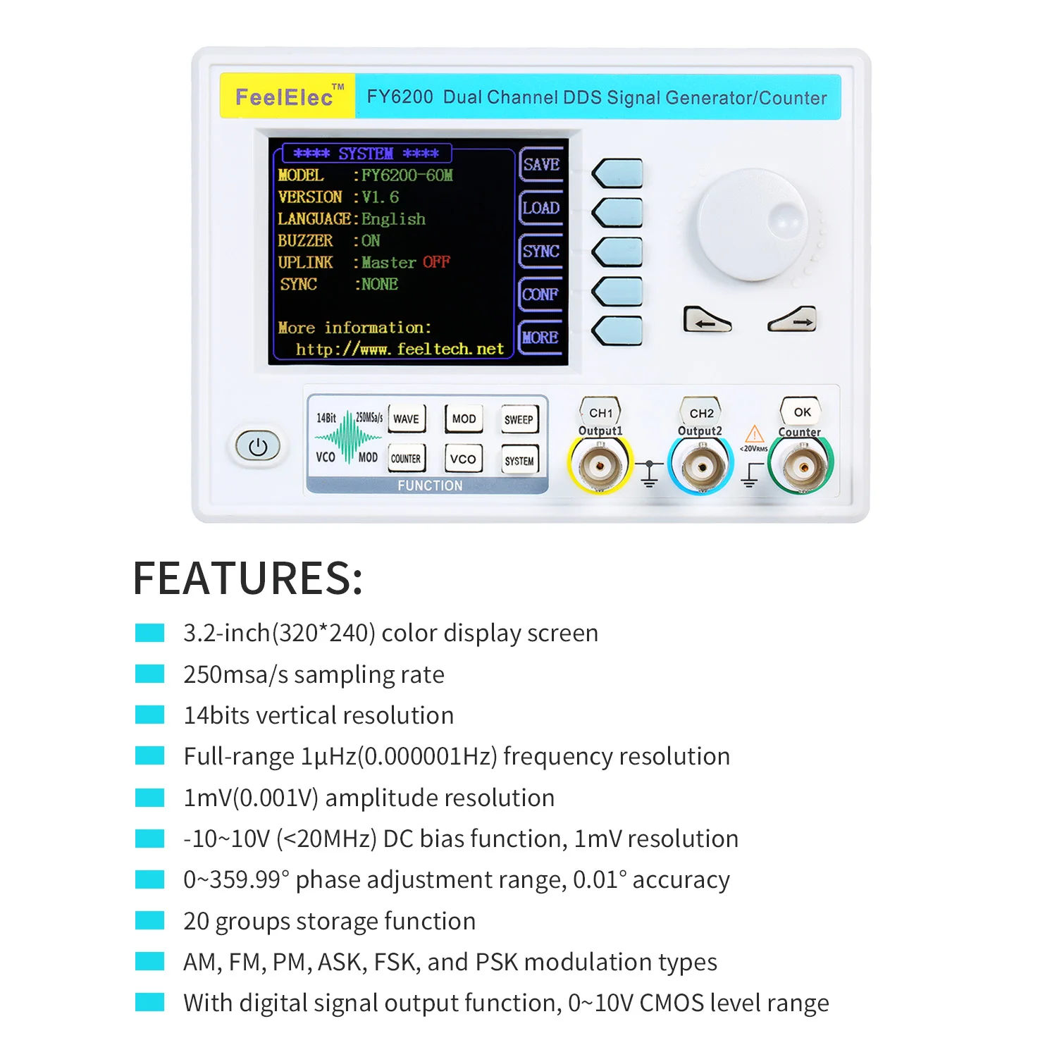 FY6200-20M 20 МГц генератор сигналов цифровой контроль двухканальный DDS функция генератор сигналов частотомер произвольный
