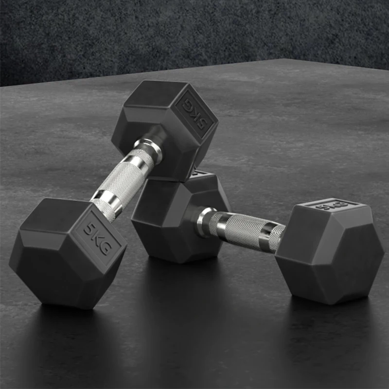Six Corner Fixed Dumbbells Men with Rubber Cover for Fitness Bodybuilding (Single)