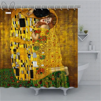 

Aplysia The Kiss Gustav Klimt Artwork Shower Curtain New Custom Waterproof Polyester Fabric Bath Curtain Screens With Sets