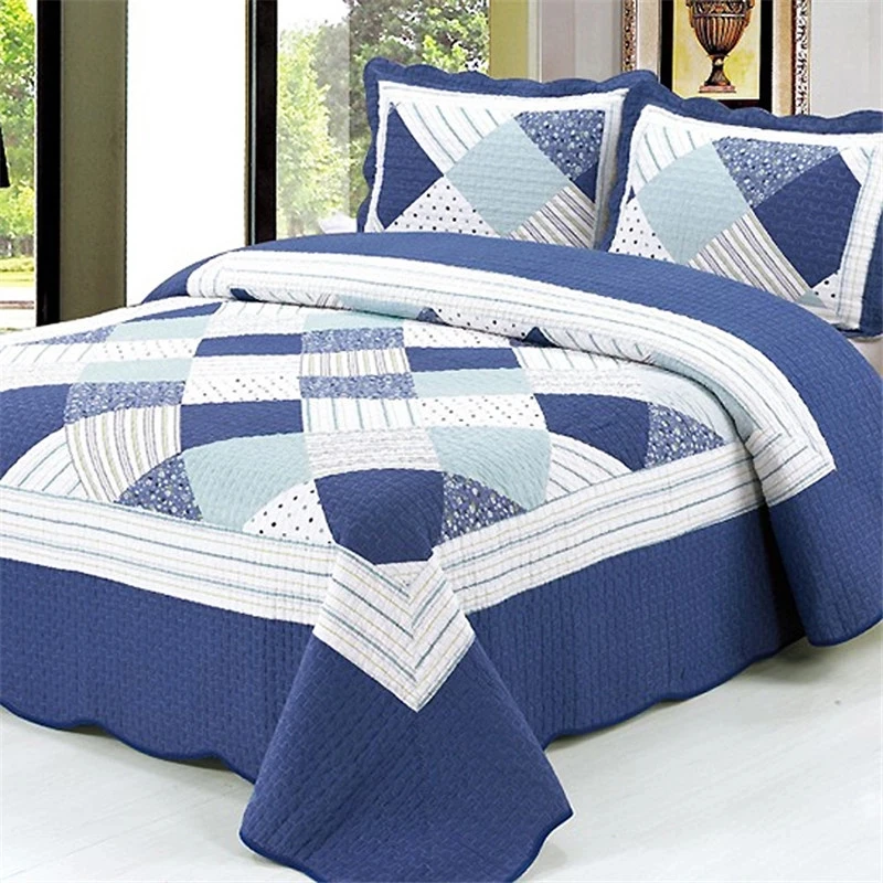 PlaidQuiltedBedspreadSet100CottonSummerQuiltQuiltedLinen