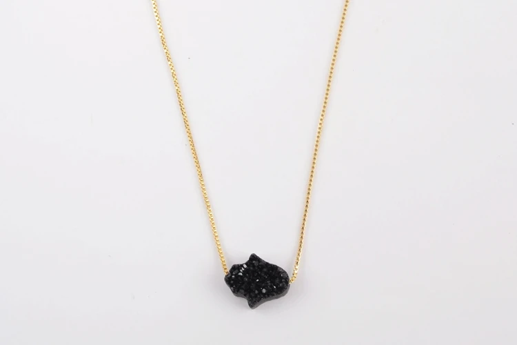 BOROSA Custom Design Druzy ожерелье, 5 шт пальмовый Радужный Титан природные кристаллы бисера 16,5-17 дюймов чокер ювелирные изделия G1891 - Окраска металла: Black druzy