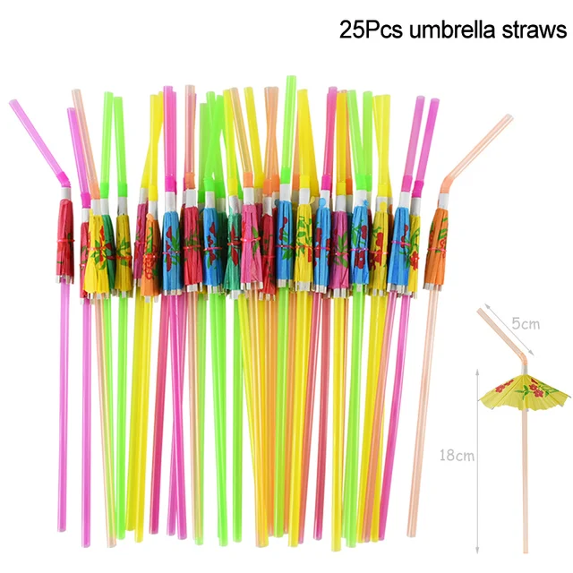 Hawaiian Party Decorations Palm Leaves Bunting Banner Luau Flamingo Summer Tropical Party Decoration Jungle Safari Party Ballons 25pcs plastic straw
