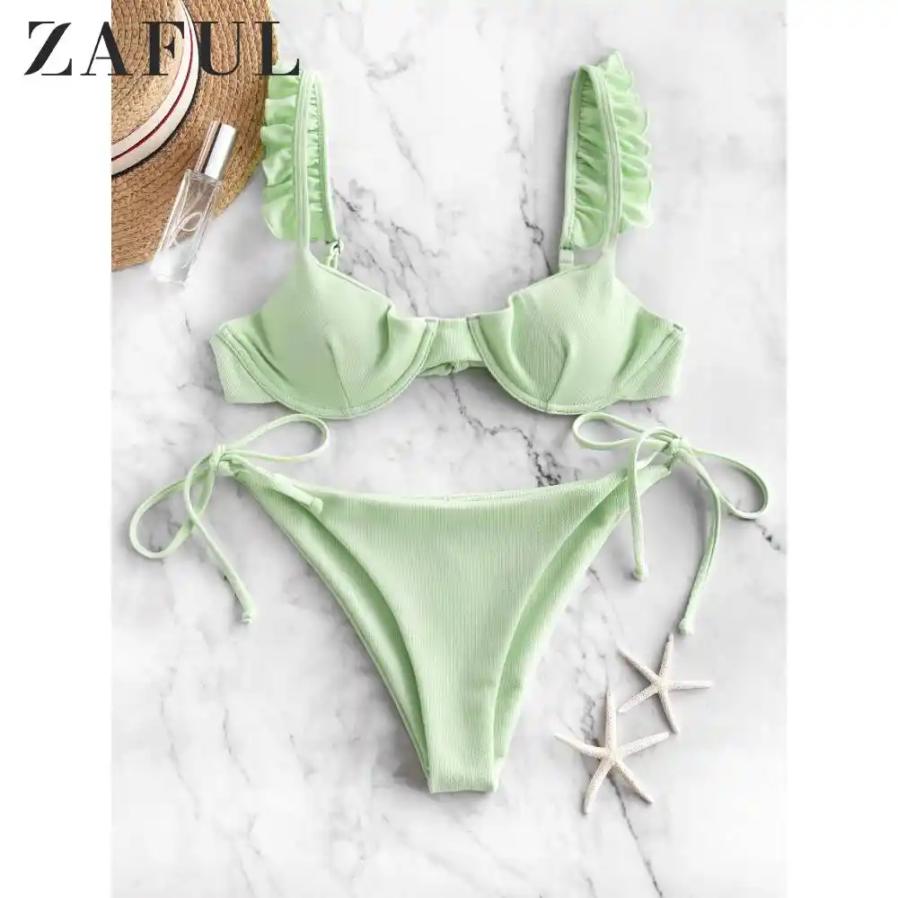 zaful tie underwire balconette bikini set