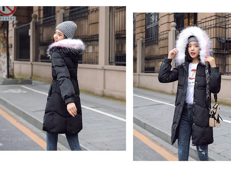 warm thicken winter coat winter jacket women fur collar hooded down jacket cotton padded long snow wear parka women sz118