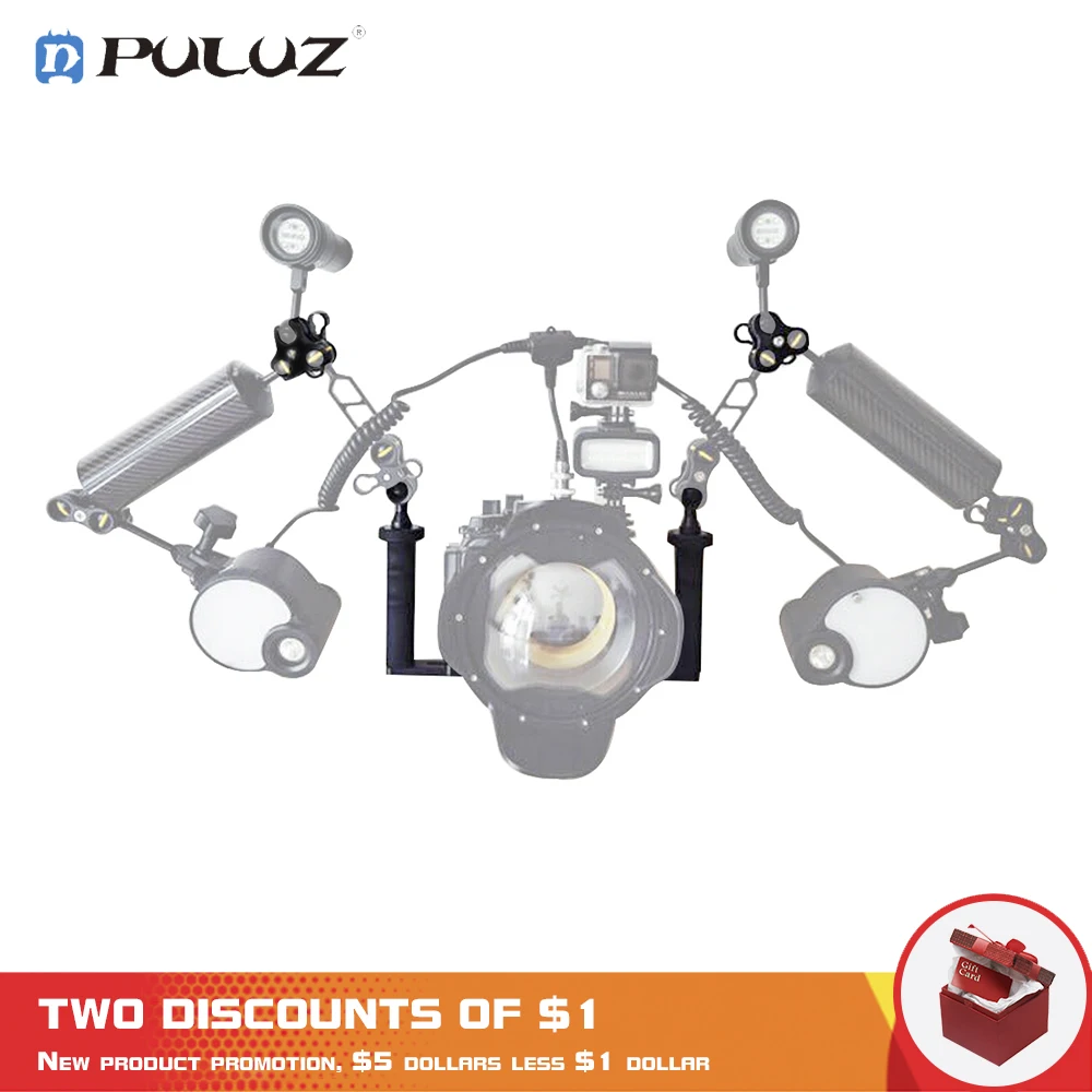 

PULUZ Dual Handle Aluminium Diving Tray Stabilizer Rig with Dual Balls Aluminum Alloy Clamp for Underwater Camera Housings Case