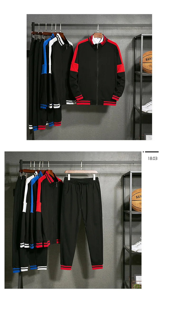 Men Sport Suit Stripe Printed Zip Up Jacket Sweatshirt+sweatpant Casual Jogger Running Workout Outfits Et Sports Wear Tracksuit