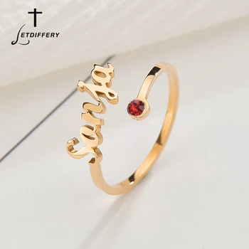 

Letdiffery Custom Birthstone Name Rings for Women Stainless Steel adjustable Crystal Personlized Jewelry Unique Birthday Gifts