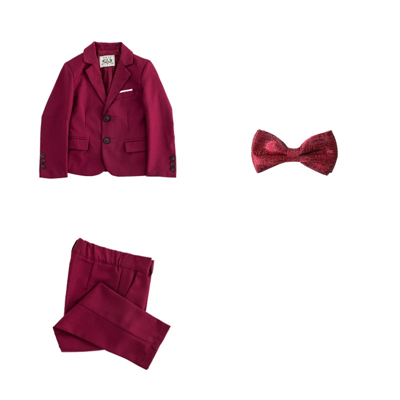red 2pcs Детские торжественные комплекты с платьем комплект одежды из 3 предметов для мальчиков: блейзер с цветочным принтом+ жилет+ штаны Детский костюм для свадебной вечеринки, выступления на фортепиано - Цвет: red 2pcs
