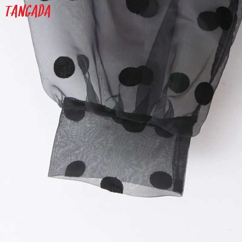 Tangada, Женская сетчатая блузка в горошек с вышивкой, сексуальная, прозрачная, с галстуком-бабочкой, с длинным рукавом, шикарная женская рубашка, blusas femininas SL181
