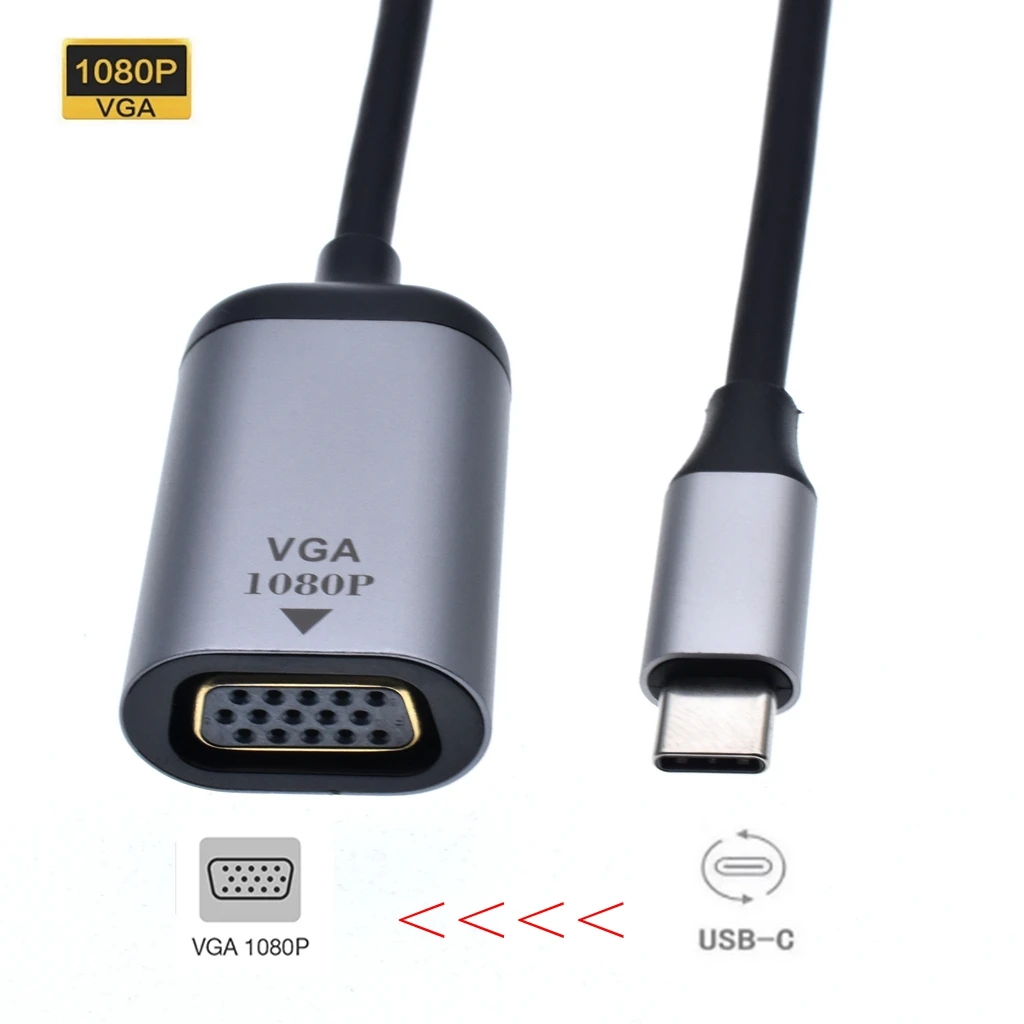 USB 3.1 Type-C to VGA Adapter, USB C(Type C) to VGA 1080P Adapter Cable for Projector, TV, Smartphones and More afbeelding