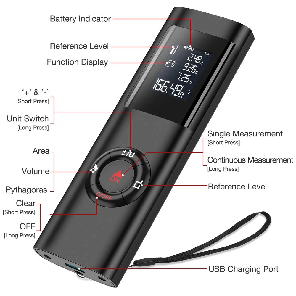 Лазерный дальномер 40 м с зарядкой от USB портативный цифровой измеритель