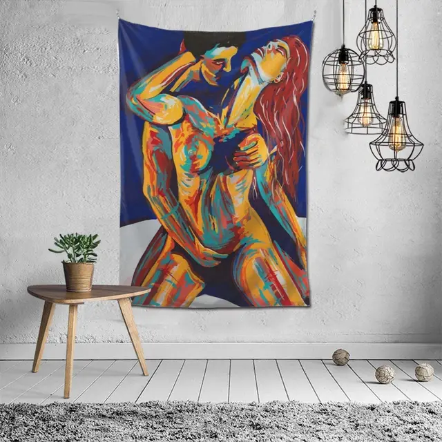 India Sexy Couple Nude Woman Man Tapestry Wall Hanging Hippie Bedroom Wall  Decoration Room Decor Witchcraft Decoration Mural