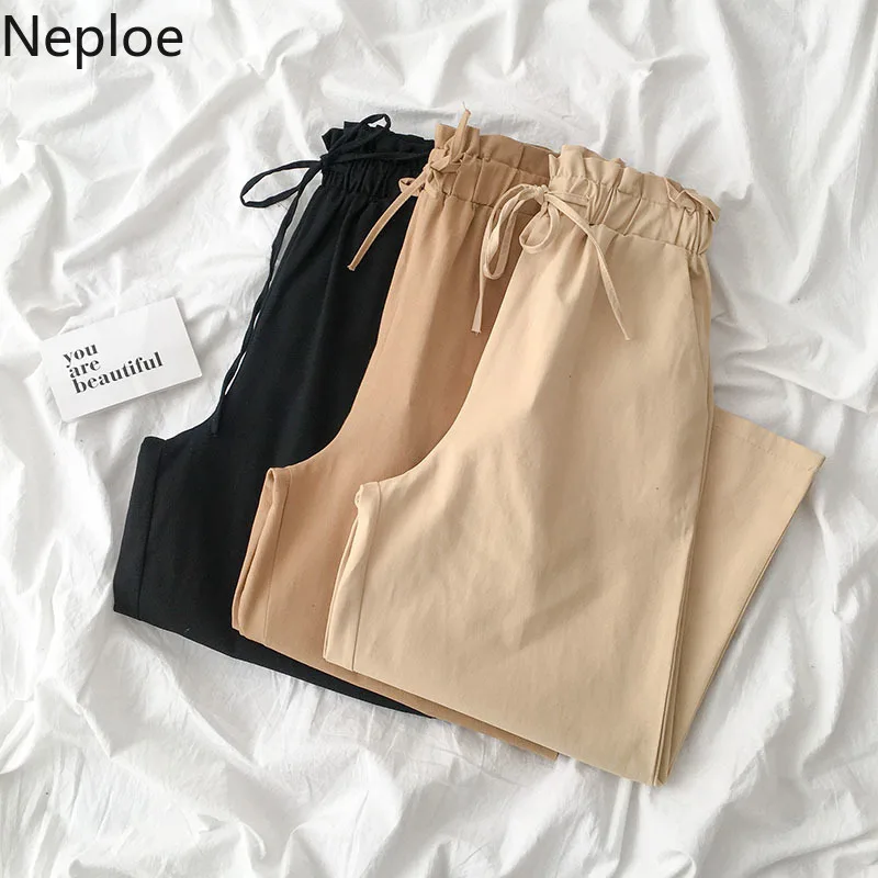 Neploe, осень, зима, новинка, женские штаны, широкие, эластичные, высокая талия, на шнуровке, длинные штаны, свободные, для девушек, Femme, модные брюки 56588