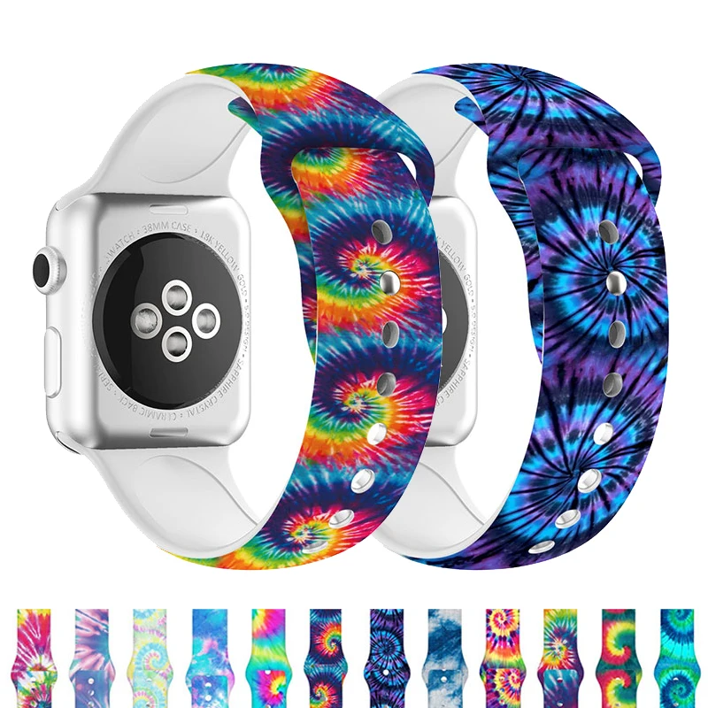 Ремешок силиконовый для Apple Watch 44 мм 40 Series 7 45 41 iwatch 38 42 браслет с принтом watch 3 4 5 6 SE