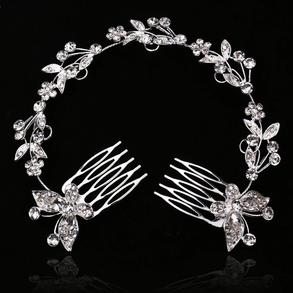 TREAZY Vintage Large Floral Bridal Hair Combs Rhinestone Crystal Wedding Tiara Hair Jewelry European Design Hair Accessories 