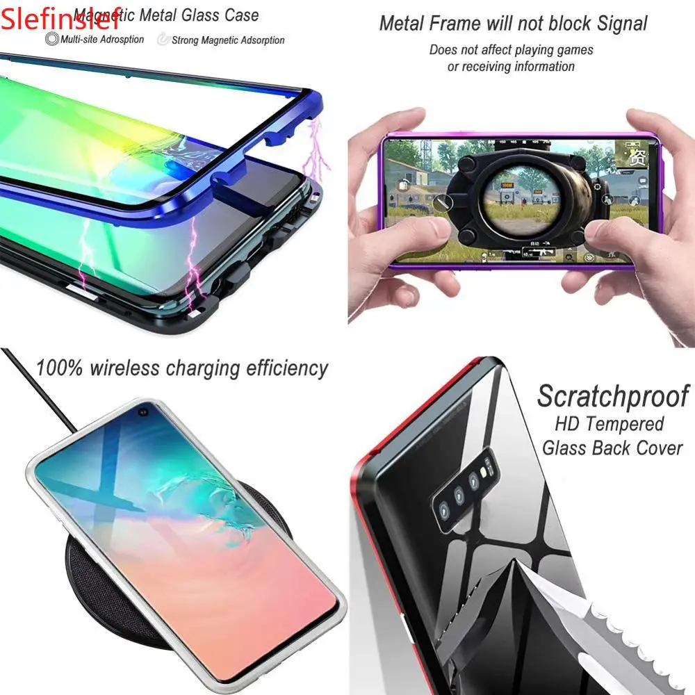 Металлический магнитный чехол для телефона samsung Galaxy S8 S9 S10 Plus S10E 5G двухсторонний стеклянный чехол для samsung Note 8 9 10 Pro A50 чехол