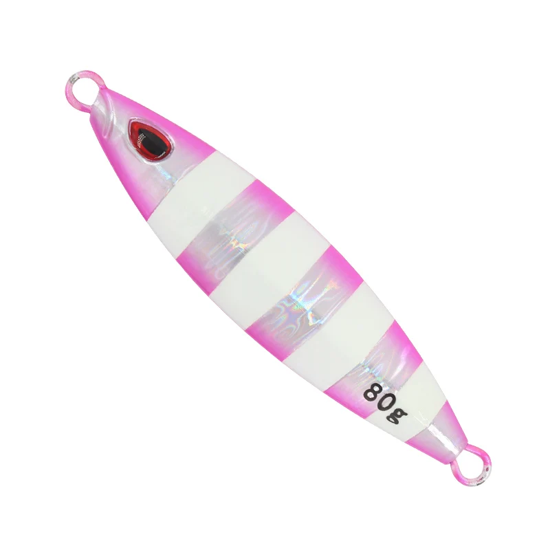 FUNADAIKO Морская рыбалка длинная быстрая скорость рыболовные приманки светящийся яркий искусственный Мател джиг-приманки 80g100g150g200g - Цвет: Pink  Zebra