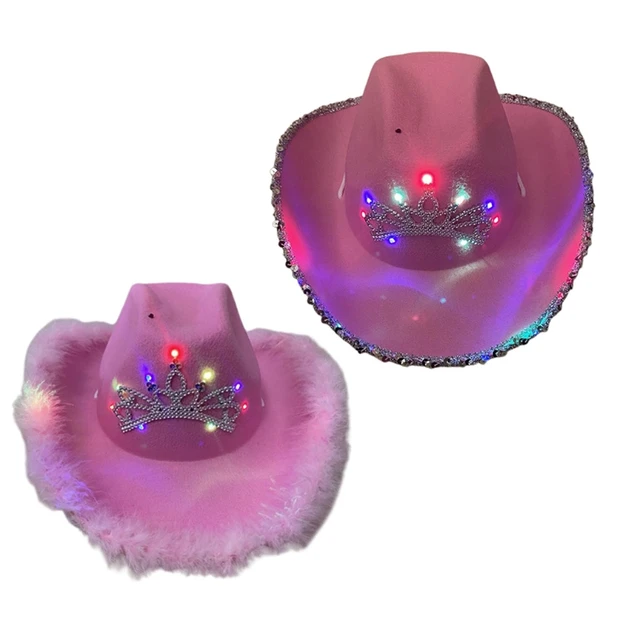 Cappelli da Cowgirl rosa per donna cappelli da ragazza di mucca con collo a  diadema disegna corda accessori da Cowboy in feltro cappello da festa -  AliExpress