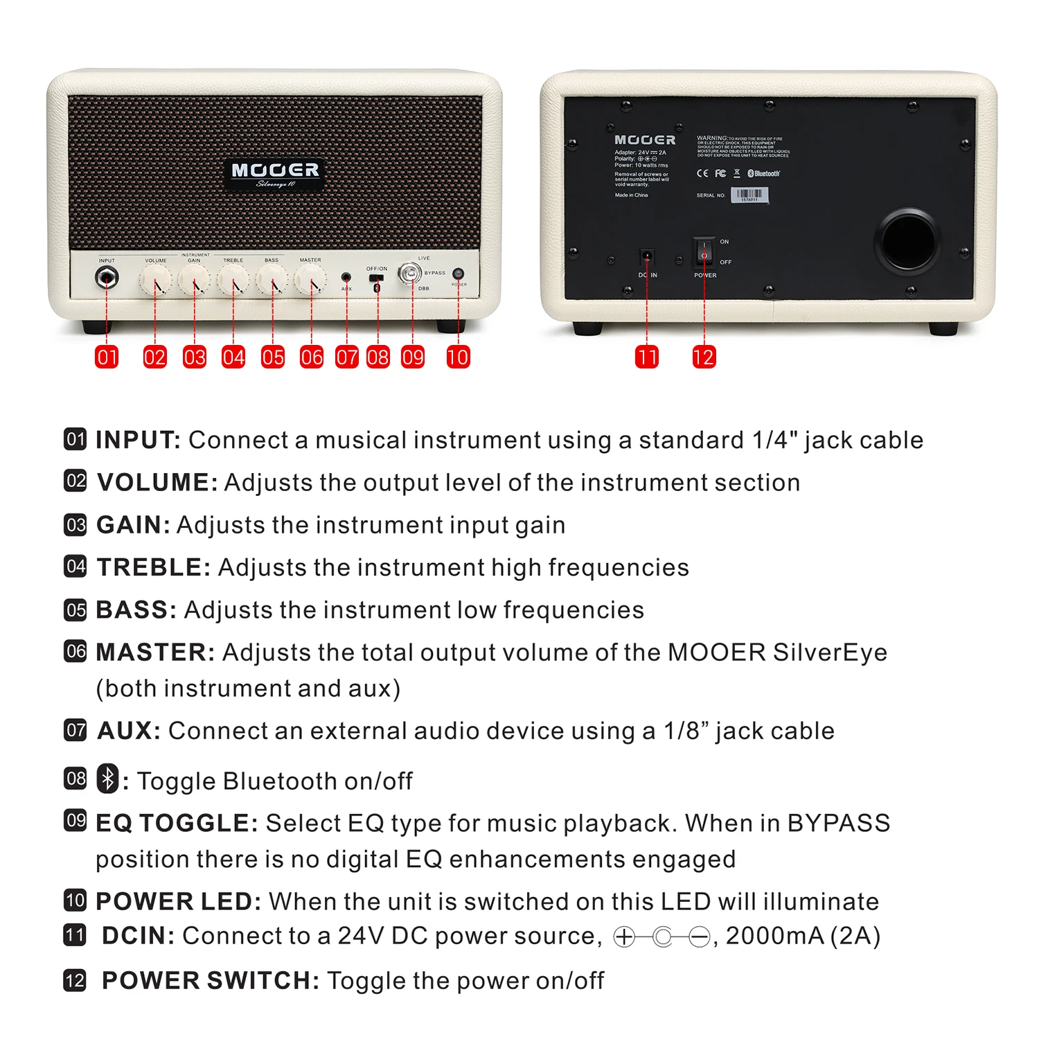 MOOER SilverEye 10 Настольный Setero HiFi Bluetooth инструмент для громкоговорителя гитарный бас-усилитель 2*16 Вт с регулятором громкости/усиления
