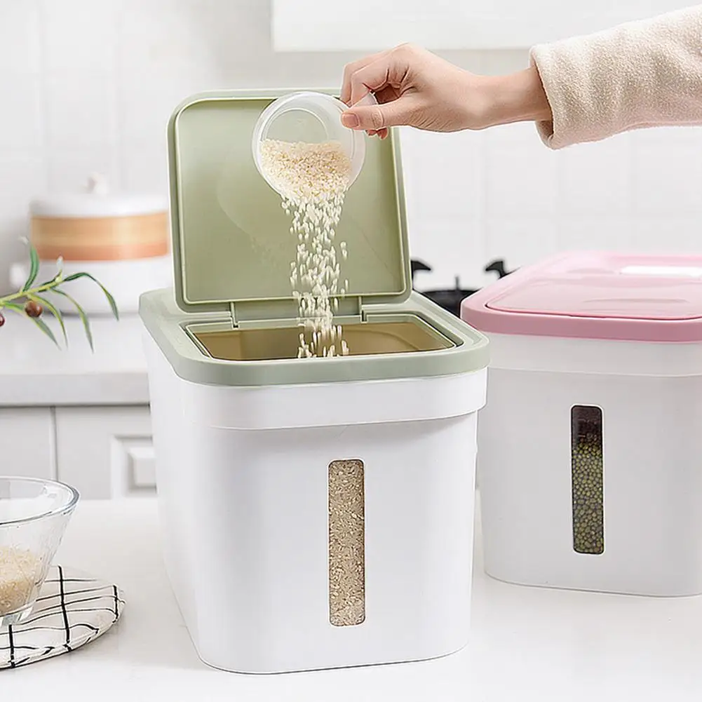 

Kitchen Rice Fruits Storage Box Bucket Cereal Dry Food Keepers Large Rice Dispenser Container Spice Holders Sliding With Lid