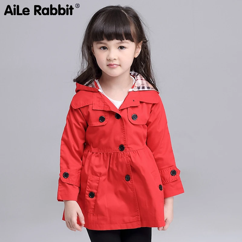 

Children's Garment Girl Solid Color 2 Color Windbreaker Temperament Loose Coat Windbreaker