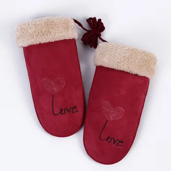 

Women Cat Heart Embroidery Gloves Mittens Screen Gloves Autumn Winter Warm heart Love Finger Driving Gloves Fashion