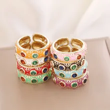 

2021 New Contrast Rhinestone Metal Colorful Stone Glazed Inlaid Retro Ring For women Ring Party Jewelry Gifts Temperament Rings