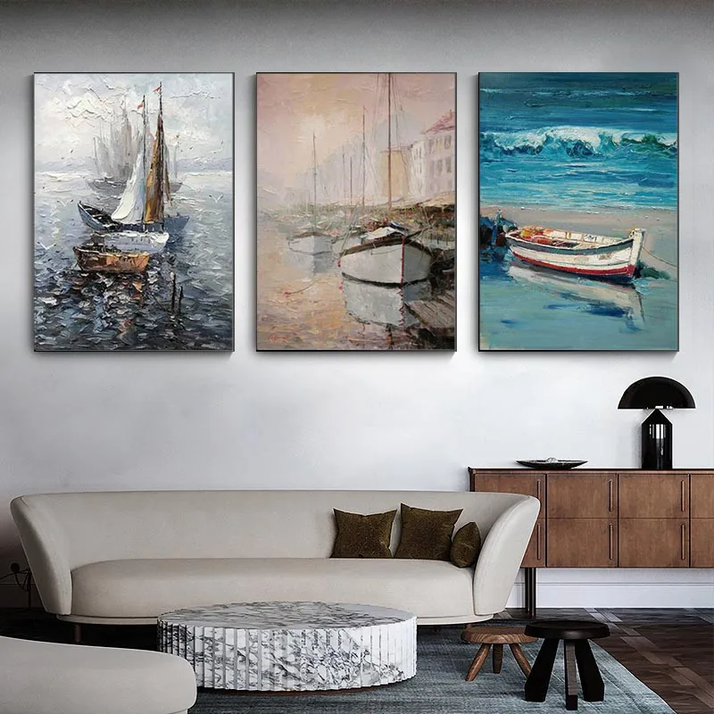 Abstract Sea Boats Paintings Canvas Wall Art Pictures Painting Canvas  Boats Painting  Calligraphy Aliexpress