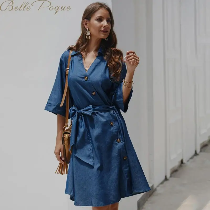 Belle Poque, женское осеннее платье-свитер на пуговицах, Vestidos, одноцветные элегантные платья с длинным рукавом, свободные офисные платья