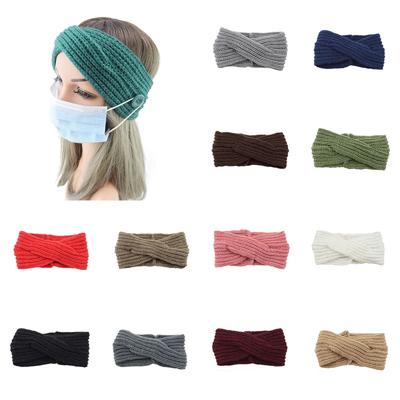 

Winter Hairband Knitted Knot Cross Headband Ear Warmer Wide Stretch Headwrap Button Twist Bandana headwear Hair Accessories