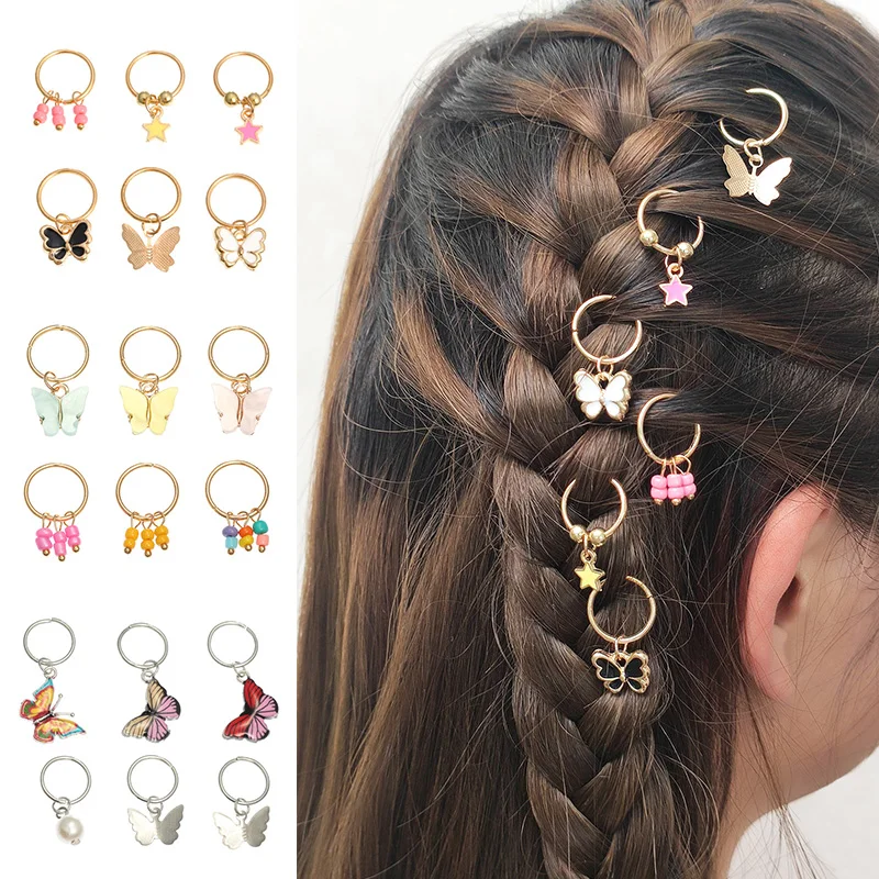 6Pcs Metal Butterfly Hair Clip For Women Braid Trendy Rings Mini No-Slip Pendant Accessories Girls DIY Headdress | Украшения и