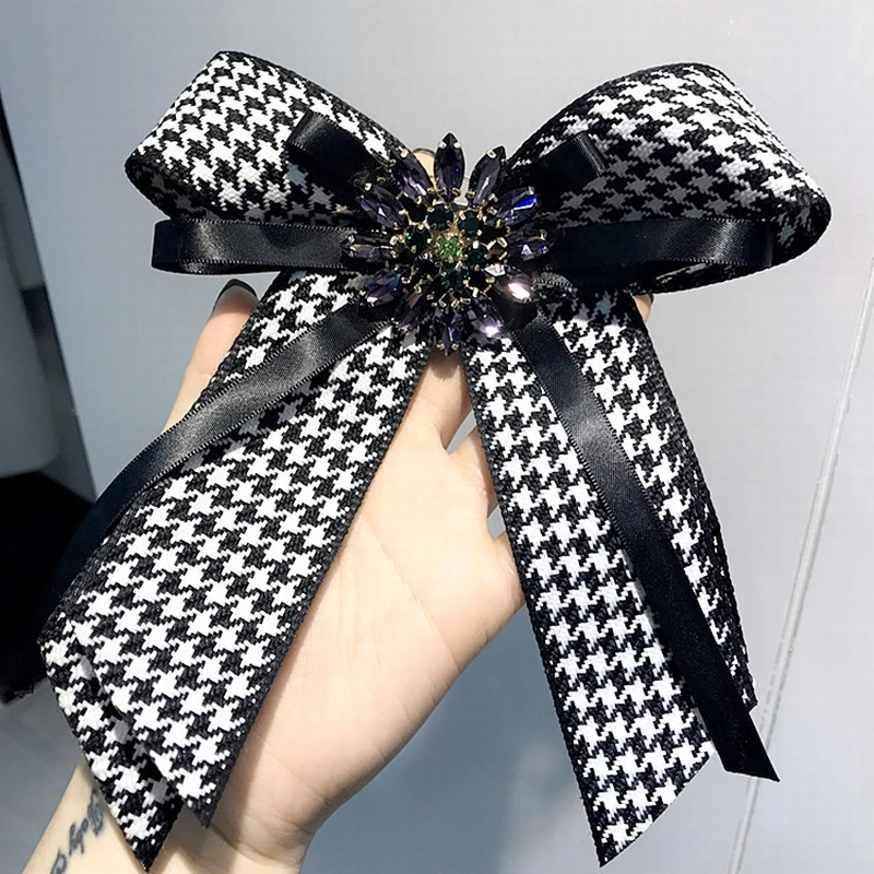 Корейский Винтаж колледж Хаундстут Ласточка окантовка большой галстук-бабочка Броши для женщин модная рубашка корсаж ювелирные изделия аксессуары