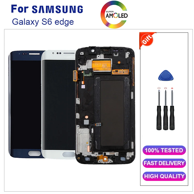 

AMOLED S6 LCD edge LCD For Samsung GALAXY S6 edge G925 G925F G925FQ LCD Display Touch Screen Digitizer Assembly with frame