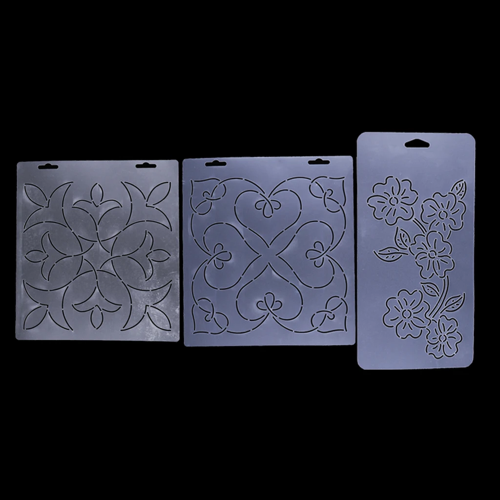 3 Pieces Semi-transparent Stencil Plastic Quilting Template Quilt Patchwork Tool